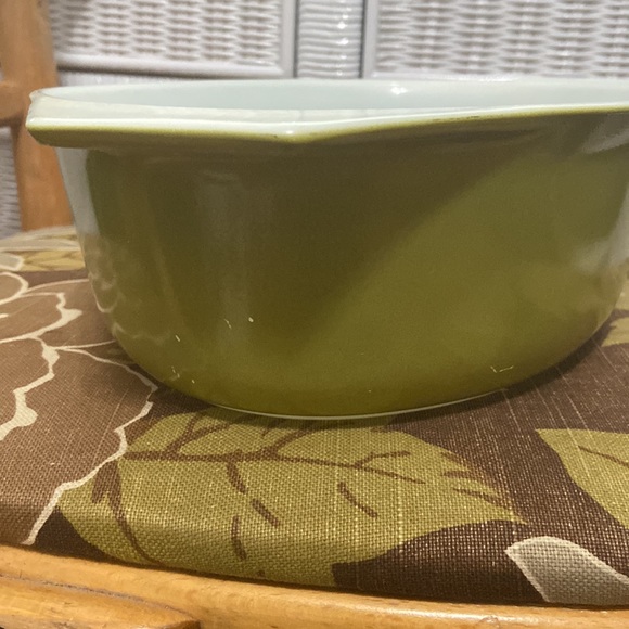 VTG Pyrex Verde Olive Green pattern 2.5 QT w/lid EUC MCM 1967 - Picture 8 of 11